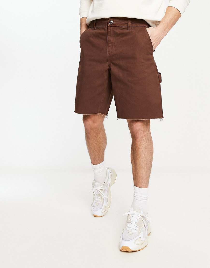 New Look Raw Hem Relaxed Carpenter Short In Brown