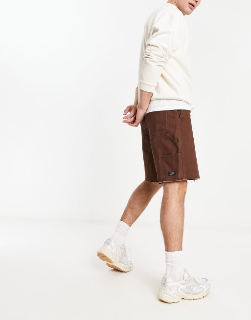 New Look raw hem relaxed carpenter short in brown