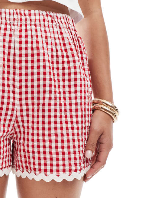 New Look - Røde pull on-shorts med gingham-tern, 4 af 5