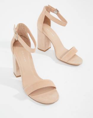 New Look Real Suede Barely There Block Heeled Sandal-Beige