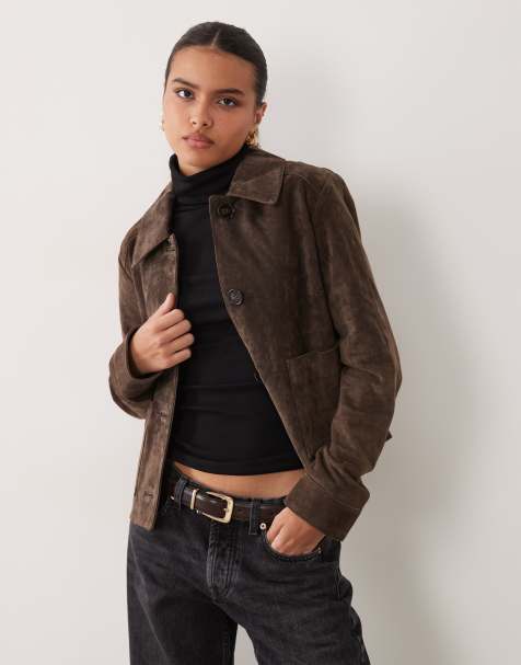 New Look real suede jacket in dark brown - view 1