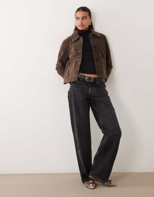 New Look real suede jacket in dark brown, 2 of 4