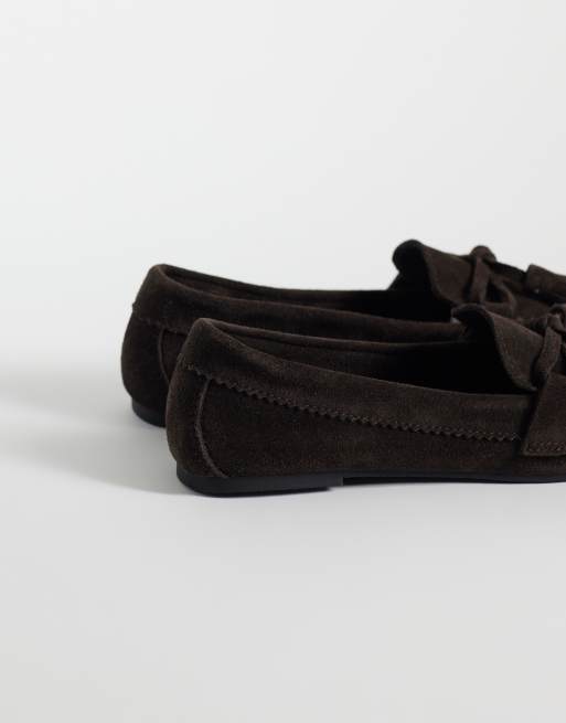 New Look real suede moccasin loafers in dark brown, 3 of 4