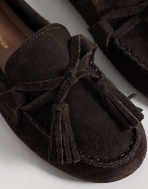 New Look real suede moccasin loafers in dark brown, 4 of 4