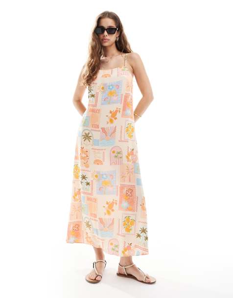 New Look - Rechtvallende midi jurk met Italië-print in crème - view 1