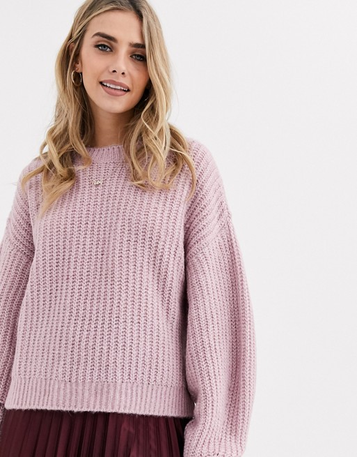 New Look recycled yarn balloon sleeve jumper in lilac