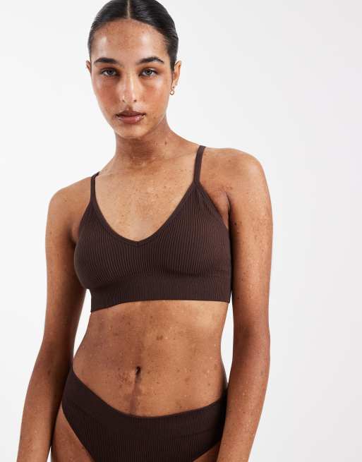 New Look - Reggiseno marrone senza cuciture con scollo rotondo, 4 di 4