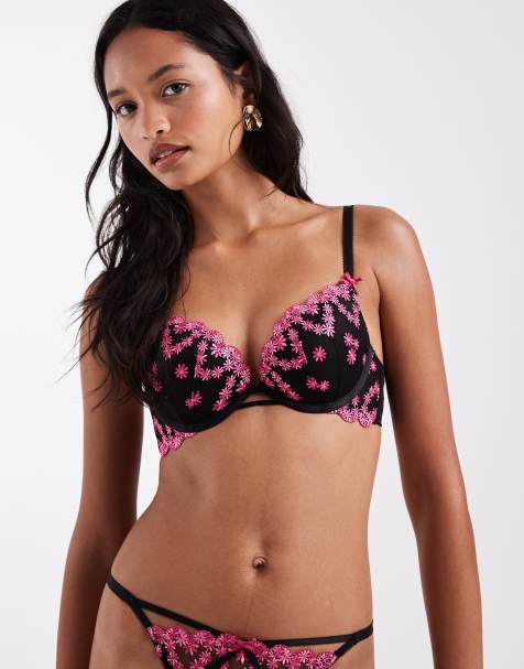 New Look - Reggiseno push up nero con ricamo a fiori - view 1