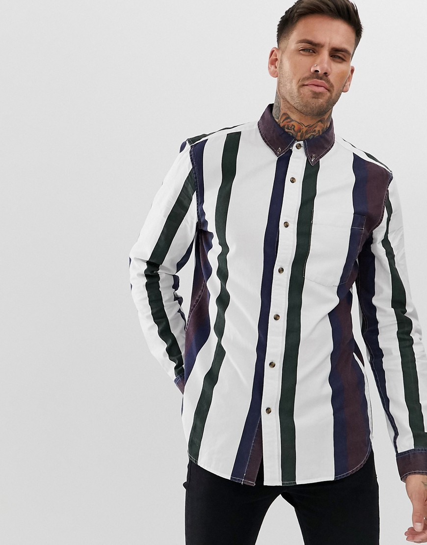 New Look - Regular-fit overhemd in bordeaux strepen-Rood