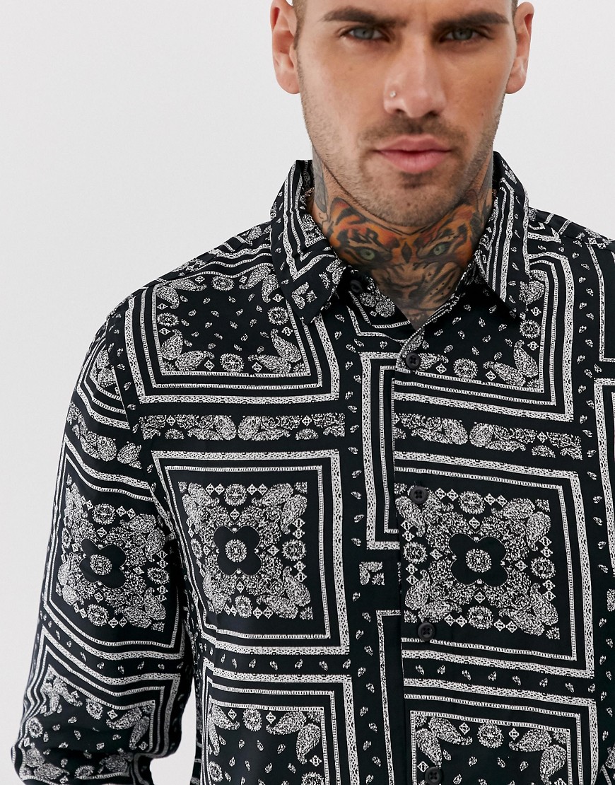 New Look - Regular-fit overhemd met paisleyprint in zwart