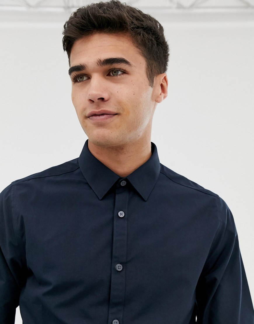 New Look - Regular-fit poplin overhemd in marineblauw