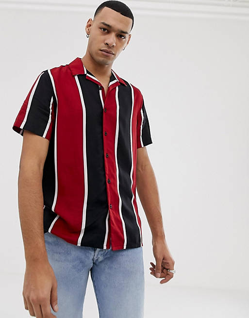 New Look regular fit revere shirt in red stripe | ASOS