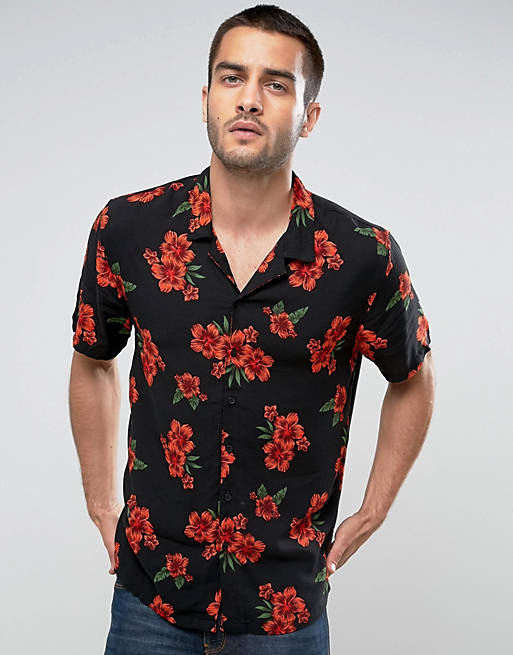 New Look Regular Fit Shirt With Revere Collar In Floral Print | ASOS