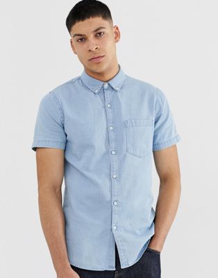 New Look regular fit short sleeve denim shirt in blue wash | ASOS