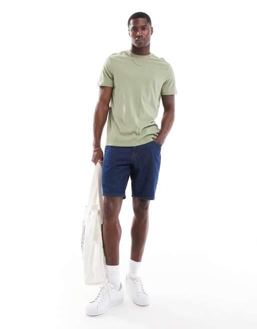 New Look - Regular-fit T-shirt met ronde hals in lichtkaki 