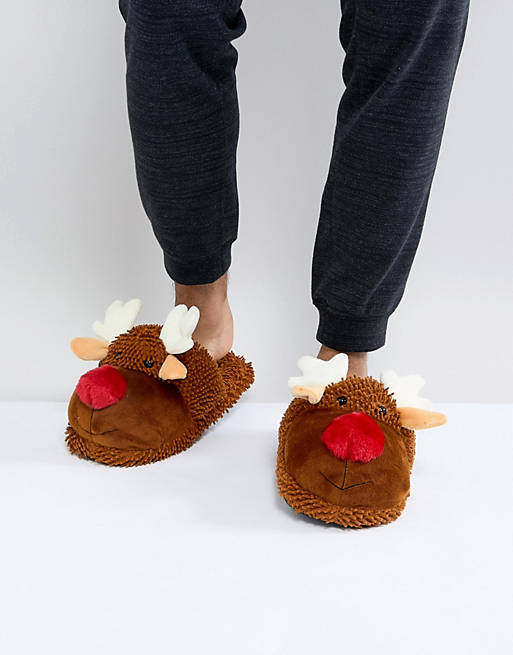 New Look Reindeer Slippers In Brown