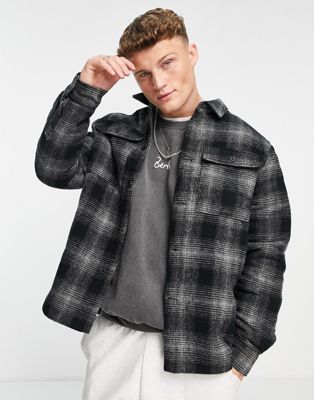New Look relaxed blurred check overshirt in grey