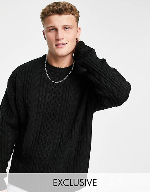 New Look relaxed cable knit jumper in black