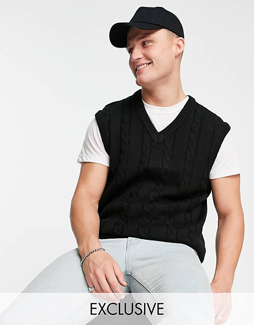 T-Shirts & Vests New Look relaxed cable knit vest in black 