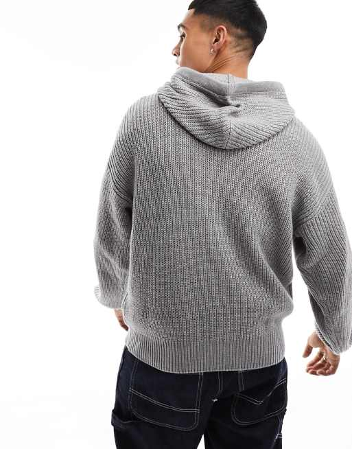 Knitted Hoodie - Light Grey Marl