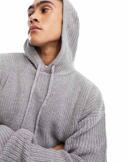 Grey knitted hoodie mens sale