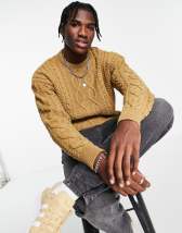 New Look heavy cable knit sweater in mid brown | ASOS