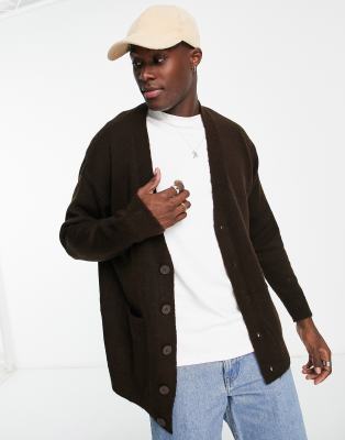 New Look Relaxed Fit Cardigan In Dark Brown