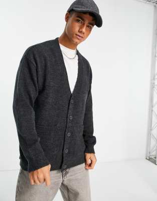 New Look Relaxed Fit Cardigan In Dark Gray