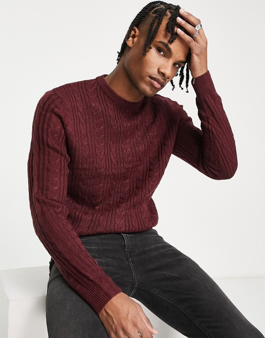 New Look relaxed fit crew neck sweater in burgundy-Red