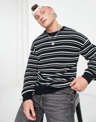 New Look relaxed fit fisherman stripe jumper in navy