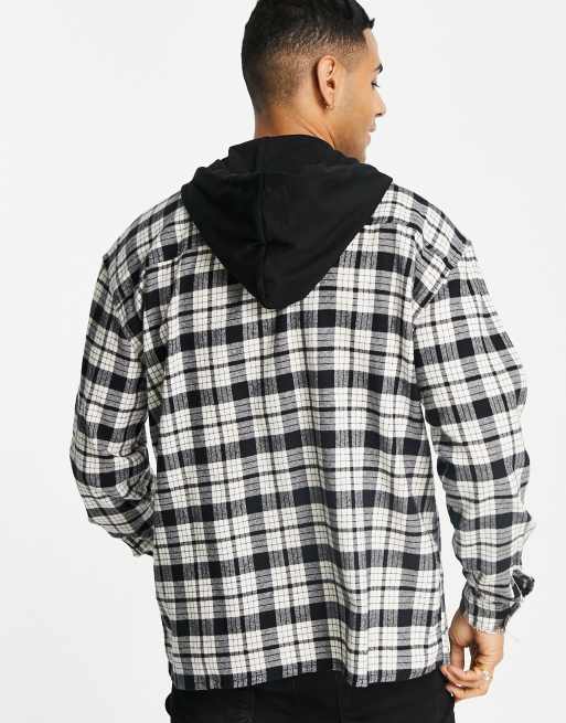 New Look relaxed fit hooded check shirt in white, 2 of 4