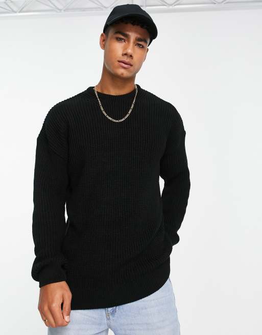 New Look relaxed fit knit fisherman sweater in black | ASOS