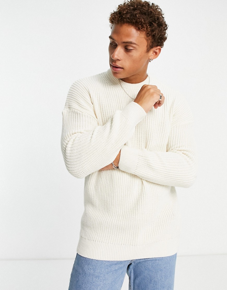 New Look relaxed fit knit fisherman sweater in off white