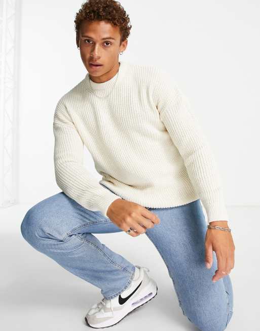 ASOS DESIGN cable knit roll neck sweater in brown