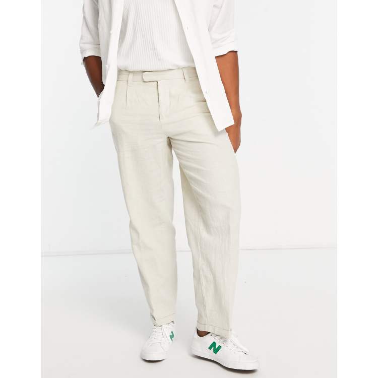 Regular Fit Linen Pants - Cream - Men