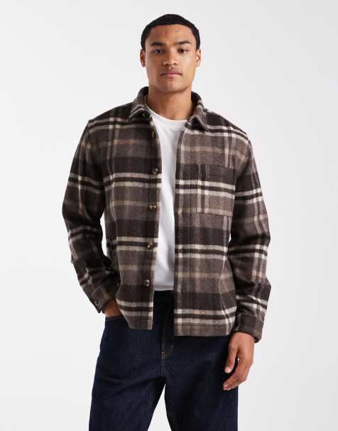 New Look relaxed fit overshirt in brown check - view 1