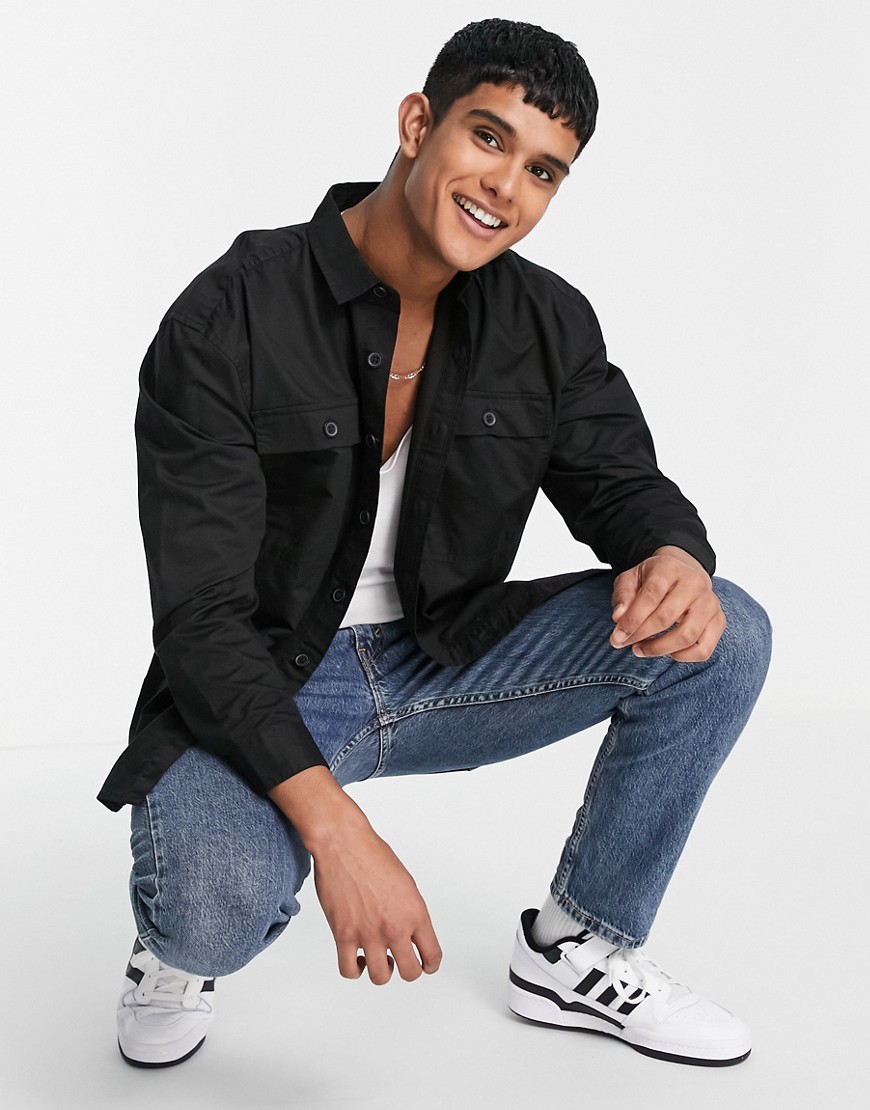 New look relaxed fit overshirt in washed black