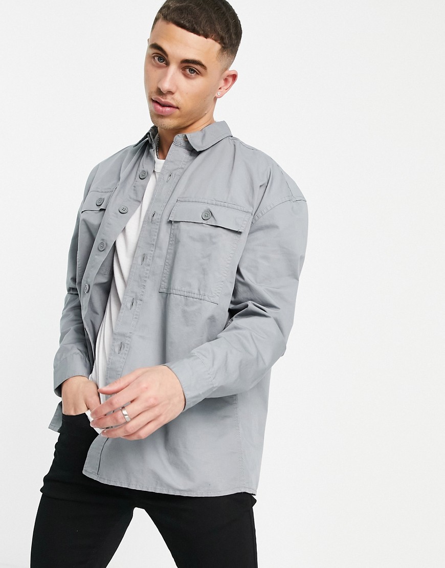 New Look relaxed fit overshirt in washed gray-Grey