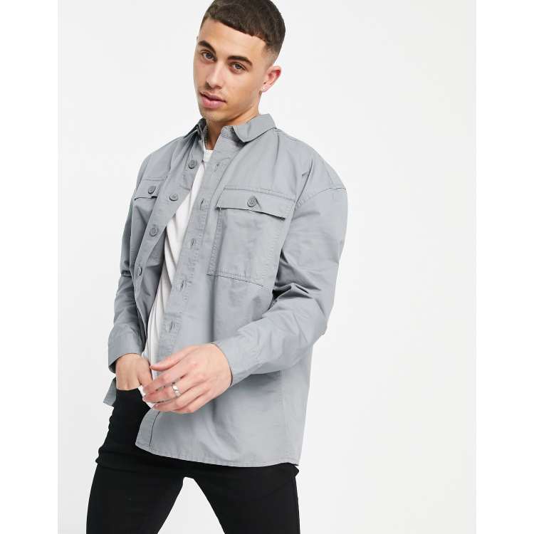 New Look relaxed fit overshirt in washed gray