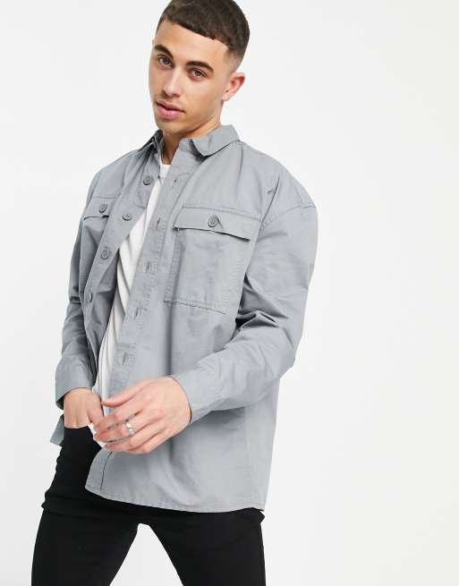 New look relaxed fit overshirt in washed grey | ASOS