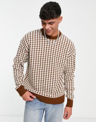 New Look relaxed fit puppytooth jumper in brown