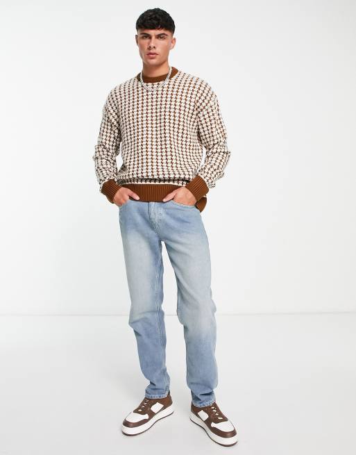 New Look relaxed fit puppytooth jumper in brown, 2 of 4