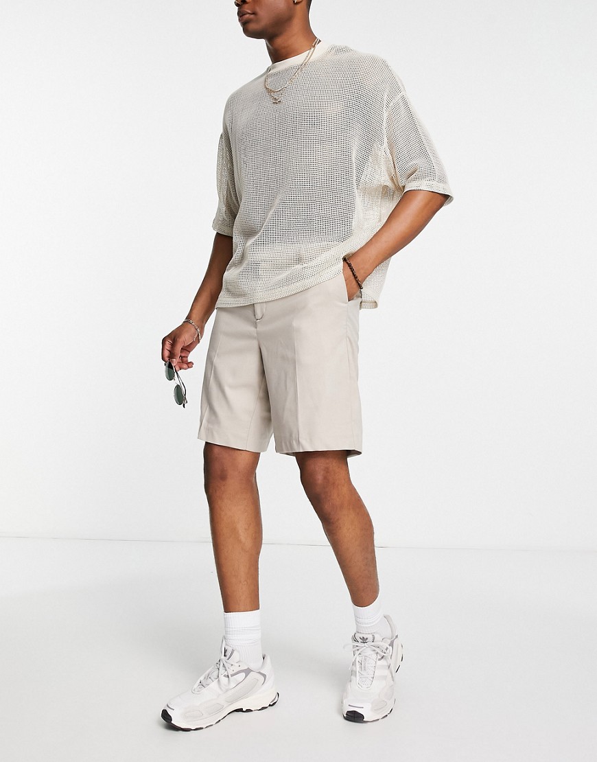 relaxed fit smart shorts in stone-Neutral