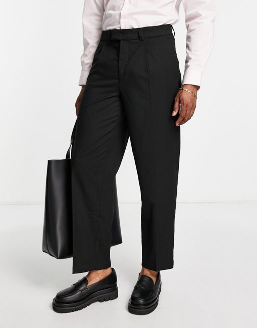 ADPT wide fit smart trousers in dark grey