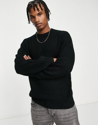 New Look relaxed fit stitch stripe jumper in black