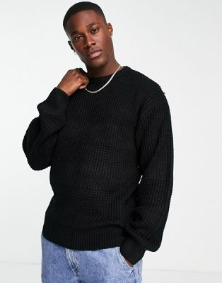 New Look relaxed fit stitch stripe jumper in black