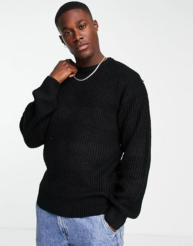 New Look - relaxed fit stitch stripe jumper in black
