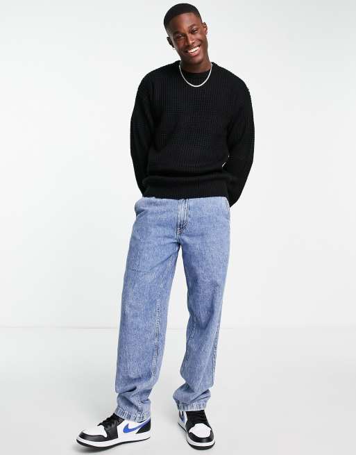 New Look relaxed fit stitch stripe jumper in black | ASOS