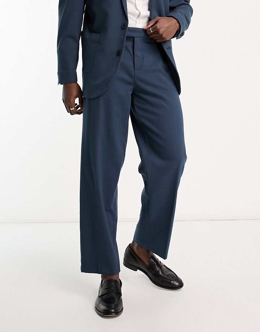 New Look relaxed fit suit trousers in dark blue