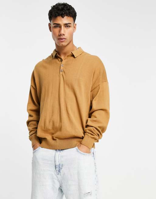 New Look relaxed knit polo in camel | ASOS